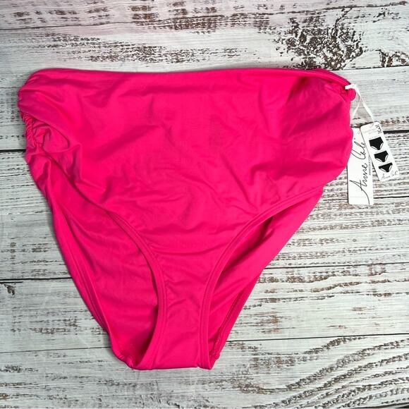 Anne Cole Large Convertible High Waisted Foldover Bottom Hot Pink NEW - Picture 2 of 9